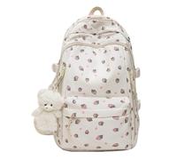Cute School Backpack - Floral Strawberry Design Lightweight Bookbag | Large Capacity Student Backpack For Elementary, Middle, High School & College Girls, Women Travel Commuter Daily Study Storage Bag