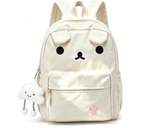 Cute School Backpack for Girls Ages 5-14, Lightweight Bookbag with Plush Cloud Pendant & Bear Cartoon Shaped, Fits Laptop & Tumbler, Back to School Backpack for Elementary & Middle School (White)