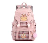 Cute School Backpack for Girls & Boys, Large Capacity Waterproof Bookbag, Capybara Design, Back to School Gift for Children 8-12 Years, Lightweight School Bag for Kids (A, Pink)