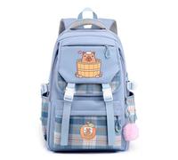 Cute School Backpack for Girls & Boys, Large Capacity Waterproof Bookbag, Capybara Design, Back to School Gift for Children 8-12 Years, Lightweight School Bag for Kids (A, Blue)