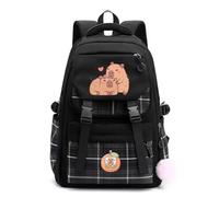 Cute School Backpack for Girls & Boys, Large Capacity Waterproof Bookbag, Capybara Design, Back to School Gift for Children 8-12 Years, Lightweight School Bag for Kids (B, Black)