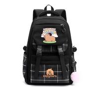 Cute School Backpack for Girls & Boys, Large Capacity Waterproof Bookbag, Capybara Design, Back to School Gift for Children 8-12 Years, Lightweight School Bag for Kids (F, Black)