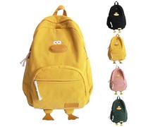 Cute School Bags for Girls, Kawaii Corduroy Duck School Backpack for Kids & Teens, Funny Cartoon Rucksack for Primary, Secondary & Middle School (Yellow)