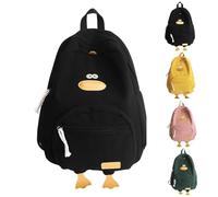 Cute School Bags for Girls, Kawaii Corduroy Duck School Backpack for Kids & Teens, Funny Cartoon Rucksack for Primary, Secondary & Middle School (Black)