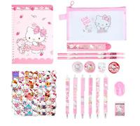 Cute School Supplies, Kawaii Stationary Set, Cute Stationery Set, Includes Pencil Case Gel Ink Pens Pencils Ruler Eraser Notebook Stickers and Badges, Back to School Gift for Girls Kids Boys
