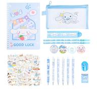Cute School Supplies, Kawaii Stationary Set, Cute Stationery Set, Includes Pencil Case Gel Ink Pens Pencils Ruler Eraser Notebook Stickers and Badges, Back to School Gift for Girls Kids Boys