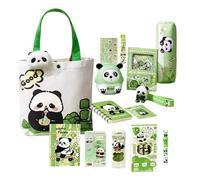 Cute School Supplies - Panda Pen Bag with Brooch and Keychain - Include Eraser, Notebooks, Pens, Rulers, Sticky Notes for Student School Classroom Study