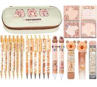 Cute School Supplies,Stationery Gift Set,Kawaii Stationery Birthday Gifts,Includes Eraser, Mechanical Pencils with Erasers,Correction Tape,Pencil Holder,Gel Pens,for Office School Supplies (Capybara)