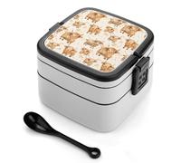 Cute Scottish Highland Cow Lunch Box Stackable Bento Box Double Layer Leak-Proof Lunch Container with Cutlery Set