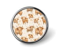 Cute Scottish Highland Cow Round Lapel Pin Brooches Badge Holder for Clothes Bags Backpack Hats