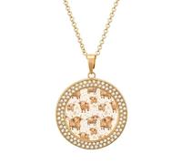 Cute Scottish Highland Cow Round Pendant Necklace Diamond Edging Brilliant Personalized Jewelry Gifts for Women Golden-style