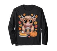 Cute Scottish Highland Cow Thanksgiving Pumpkin Fall Vibes Long Sleeve T-Shirt
