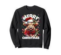 Cute Scottish Highland Cow with Santa Hat, Merry Christmas Sweatshirt