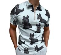 Cute Scottish Terrier Dogs Men's Short Sleeve Polo Shirts Casual Zippered Golf Shirt Slim Fit T-Shirt Tops S