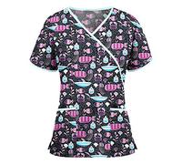 Cute Scrubs Uniforms for Women Uniform Cat Grooming Cute Printed Nurses Uniform Lace up Nurses Scrubs Top Short Sleeve Beauty Tunics Tops Spa Salon Work Wear Carers Tops (Mint Green, M)