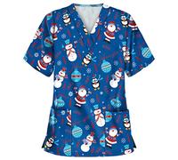 Cute Scrubs Uniforms for Women Uniform Cat Grooming Cute Printed Nurses Uniform Lace up Nurses Scrubs Top Short Sleeve Beauty Tunics Tops Spa Salon Work Wear Carers Tops (Blue, S)