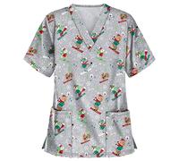 Cute Scrubs Uniforms for Women Uniform Cat Grooming Cute Printed Nurses Uniform Lace up Nurses Scrubs Top Short Sleeve Beauty Tunics Tops Spa Salon Work Wear Carers Tops (Grey, 3XL)