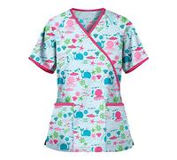 Cute Scrubs Uniforms for Women Uniform Cat Grooming Cute Printed Nurses Uniform Lace up Nurses Scrubs Top Short Sleeve Beauty Tunics Tops Spa Salon Work Wear Carers Tops (Mint Green, S)