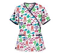 Cute Scrubs Uniforms for Women Uniform Cat Grooming Cute Printed Nurses Uniform Lace up Nurses Scrubs Top Short Sleeve Beauty Tunics Tops Spa Salon Work Wear Carers Tops (Green, XL)