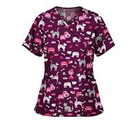 Cute Scrubs Uniforms for Women Uniform Cat Grooming Cute Printed Nurses Uniform Lace up Nurses Scrubs Top Short Sleeve Beauty Tunics Tops Spa Salon Work Wear Carers Tops (Purple, XL)