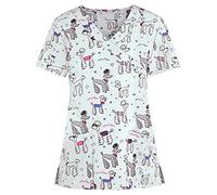 Cute Scrubs Uniforms for Women Uniform Cat Grooming Cute Printed Nurses Uniform Lace up Nurses Scrubs Top Short Sleeve Beauty Tunics Tops Spa Salon Work Wear Carers Tops (White, L)