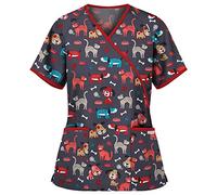 Cute Scrubs Uniforms for Women Uniform Cat Grooming Cute Printed Nurses Uniform Lace up Nurses Scrubs Top Short Sleeve Beauty Tunics Tops Spa Salon Work Wear Carers Tops (Brown, XXL)