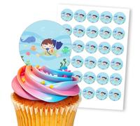 Cute Scuba Diver Underwater Fun Blue, 30 Edible Paper 1.5" Cupcake Toppers
