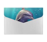 Cute Sea Animal Dolphin File Folder 6-Pocket, Waterproof Accordion File Organizer with Snap Closure, Expanding Document Holder for Office, Home