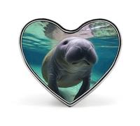 Cute Sea Animal Manatee Heart Shape Lapel Pin Personalized Pinback Button Badges Retro Punk Button Pin Kawaii Heart Badges for Men Women Clothes Bags Hats & Gift