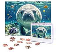 Cute Sea Animal Manatee Puzzles 500 Pieces Personalized Jigsaw Puzzles with storage bag Photos Puzzle for Adults Challenging Picture Puzzle for Men Women Home Decor (52x38 CM)