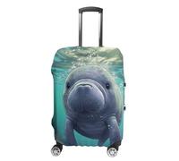 Cute Sea Animal Manatee Suitcase Covers for Luggage - Elastic Luggage Cover Protector, Double-sided Washable Suitcases Sleeve for 19-32 Inch Luggage, white, XL, Cute Sea Animal Manatee
