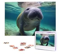 Cute Sea Animal Manatee Wooden Puzzles 1000 Pieces Personalized Jigsaw Puzzle For Adults Interesting Custom Photo Puzzles Gift For Holiday Birthday Wedding Anniversay