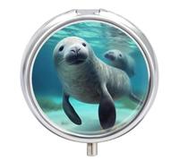 Cute Sea Animal Pill Box, Cute Round Portable Pill Case for Medicine Tablets, Vitamin Organizer for Pocket
