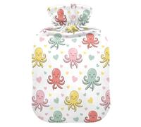 Cute Sea Animals Heart White Pattern Hot Water Bottle with Cover for Pain Relief Bed Warmer for Adults, 1L