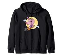 Cute Sea Creature Witch Flying Moon Halloween Kawaii Zip Hoodie