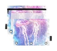 Cute Sea Fishjellies Mystery Dreamy Binder Pocket with Clear Window Zippered Pencil Bag in Assorted Colors 3 Hole Binder for Office Supplies Multicolored 2 PCS