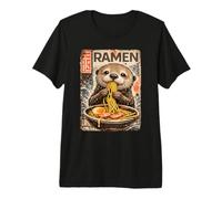 Cute sea Otter eats Japanese Ramen Noodles in Kawaii Anime Premium T-Shirt