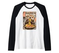 Cute sea Otter eats Japanese Ramen Noodles in Kawaii Anime Raglan Baseball Tee