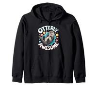 Cute Sea Otter Illustration with Pun Zip Hoodie