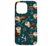 Cute Sea Otter Pattern Animal Teal Nature Cottagecore Case for iPhone 14 Pro Max