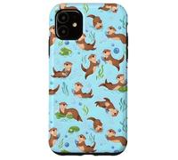 Cute Sea Otter Pattern Swimming Holding Fish Blue Nature Case for iPhone 11