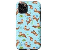 Cute Sea Otter Pattern Swimming Holding Fish Blue Nature Case for iPhone 11 Pro