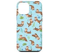 Cute Sea Otter Pattern Swimming Holding Fish Blue Nature Case for iPhone 12 mini