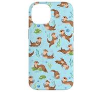 Cute Sea Otter Pattern Swimming Holding Fish Blue Nature Case for iPhone 14
