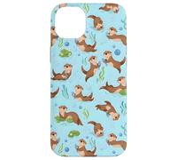 Cute Sea Otter Pattern Swimming Holding Fish Blue Nature Case for iPhone 14 Plus