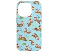 Cute Sea Otter Pattern Swimming Holding Fish Blue Nature Case for iPhone 14 Pro