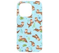 Cute Sea Otter Pattern Swimming Holding Fish Blue Nature Case for iPhone 15 Pro