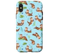 Cute Sea Otter Pattern Swimming Holding Fish Blue Nature Case for iPhone X/XS