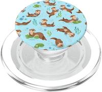 Cute Sea Otter Pattern Swimming Holding Fish Blue Nature PopSockets PopGrip for MagSafe