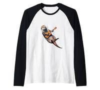 Cute Sea Otter Playing An Ukulele Design Raglan Baseball Tee